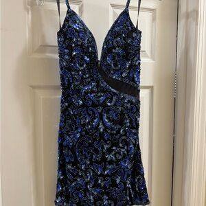 Elegant Black and Blue Embellished Dress